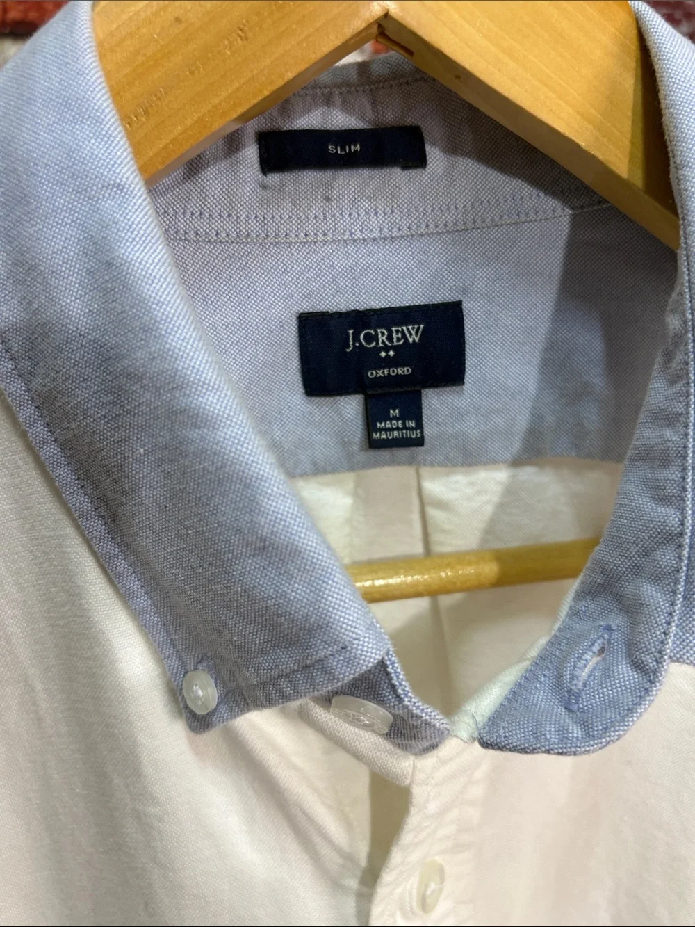 J. Crew Men's medium slim fit Two-Tone Button-Down Oxford Shirt White Light Blue